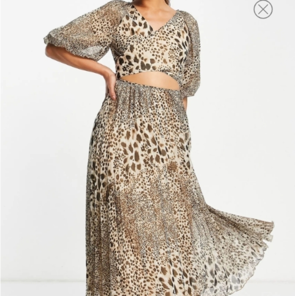 ASOS Leopard Print Puff Sleeves Faux Wrap Midi Dress sz 2 - Picture 3 of 13